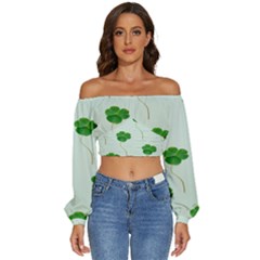 Decorative Plants Long Sleeve Crinkled Weave Crop Top