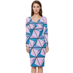 Geometric Shapes Pattern Long Sleeve V-neck Bodycon Dress  by artworkshop