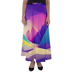 Abstract Geometric Landscape Art Flared Maxi Skirt by danenraven