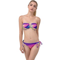 Abstract Geometric Landscape Art Twist Bandeau Bikini Set