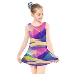 Abstract Geometric Landscape Art Kids  Skater Dress Swimsuit by danenraven