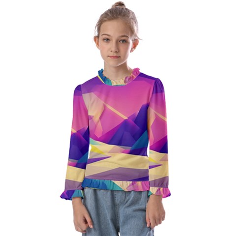 Abstract Geometric Landscape Art Kids  Frill Detail Tee by danenraven