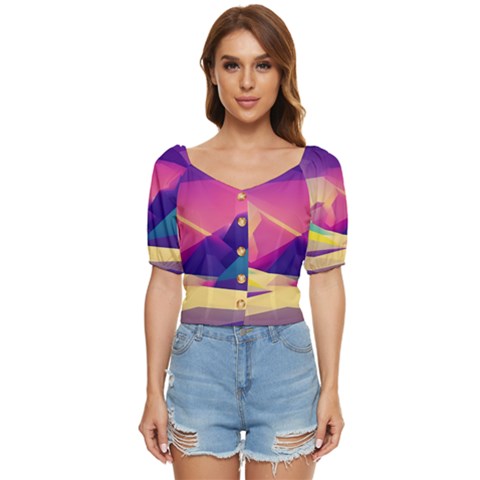 Abstract Geometric Landscape Art Button Up Blouse by danenraven