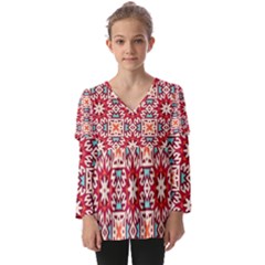 Geometric Pattern Seamless Abstract Kids  V Neck Casual Top