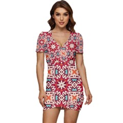 Geometric Pattern Seamless Abstract Low Cut Cap Sleeve Mini Dress