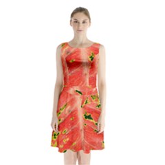 Aglonema Leaf Plant Pattern Flora Sleeveless Waist Tie Chiffon Dress by danenraven