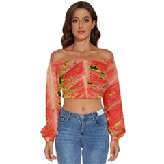 Aglonema Leaf Plant Pattern Flora Long Sleeve Crinkled Weave Crop Top