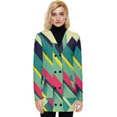 Pattern Abstract Geometric Design Button Up Hooded Coat  by danenraven