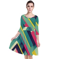 Pattern Abstract Geometric Design Quarter Sleeve Waist Band Dress by danenraven