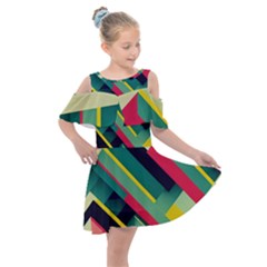 Pattern Abstract Geometric Design Kids  Shoulder Cutout Chiffon Dress by danenraven