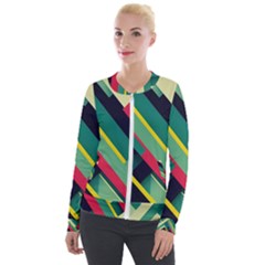 Pattern Abstract Geometric Design Velvet Zip Up Jacket by danenraven