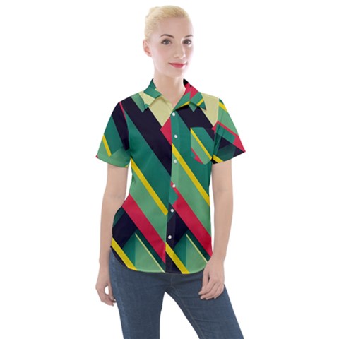 Pattern Abstract Geometric Design Women s Short Sleeve Pocket Shirt by danenraven