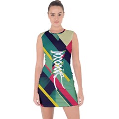 Pattern Abstract Geometric Design Lace Up Front Bodycon Dress by danenraven