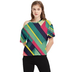 Pattern Abstract Geometric Design One Shoulder Cut Out Tee by danenraven