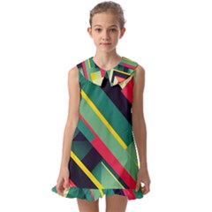 Pattern Abstract Geometric Design Kids  Pilgrim Collar Ruffle Hem Dress