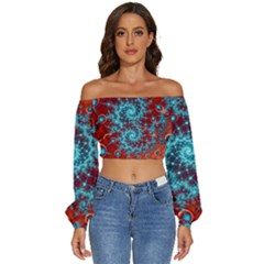 Fractal Pattern Background Long Sleeve Crinkled Weave Crop Top