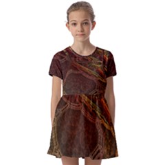 Fractal Pattern Geometric Pattern Kids  Short Sleeve Pinafore Style Dress