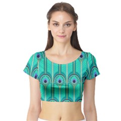 Gradient Art Deco Pattern Design Short Sleeve Crop Top by artworkshop