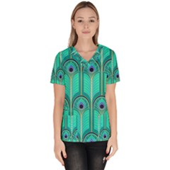 Gradient Art Deco Pattern Design Women s V-neck Scrub Top by artworkshop