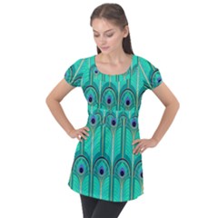 Gradient Art Deco Pattern Design Puff Sleeve Tunic Top by artworkshop