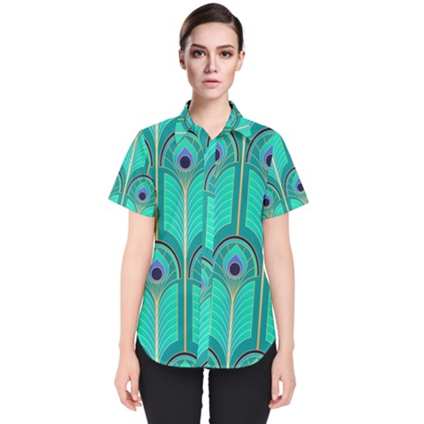 Gradient Art Deco Pattern Design Women s Short Sleeve Shirt by artworkshop