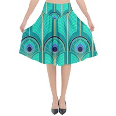 Gradient Art Deco Pattern Design Flared Midi Skirt by artworkshop