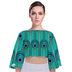 Gradient Art Deco Pattern Design Tie Back Butterfly Sleeve Chiffon Top by artworkshop