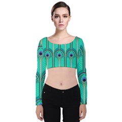 Gradient Art Deco Pattern Design Velvet Long Sleeve Crop Top by artworkshop