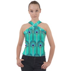 Gradient Art Deco Pattern Design Cross Neck Velour Top by artworkshop