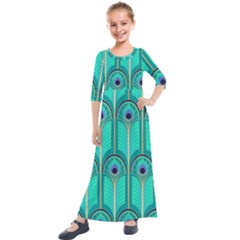 Gradient Art Deco Pattern Design Kids  Quarter Sleeve Maxi Dress by artworkshop