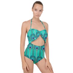 Gradient Art Deco Pattern Design Scallop Top Cut Out Swimsuit