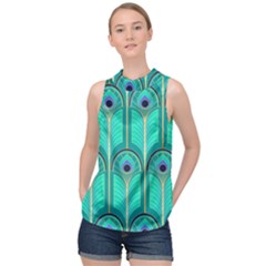 Gradient Art Deco Pattern Design High Neck Satin Top by artworkshop