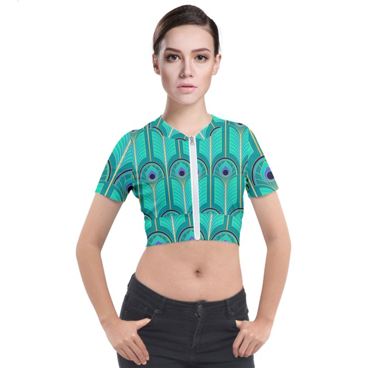 Gradient Art Deco Pattern Design Short Sleeve Cropped Jacket