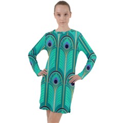 Gradient Art Deco Pattern Design Long Sleeve Hoodie Dress by artworkshop