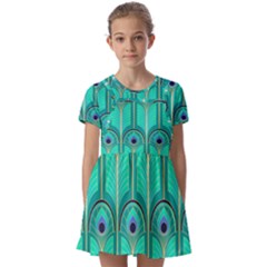 Gradient Art Deco Pattern Design Kids  Short Sleeve Pinafore Style Dress by artworkshop