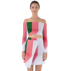 Green Pink Interior Paint Off Shoulder Top With Skirt Set by artworkshop