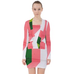 Green Pink Interior Paint V-neck Bodycon Long Sleeve Dress by artworkshop