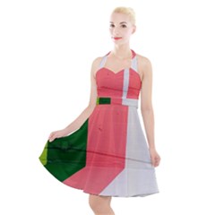 Green Pink Interior Paint Halter Party Swing Dress  by artworkshop