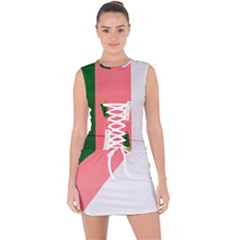 Green Pink Interior Paint Lace Up Front Bodycon Dress by artworkshop