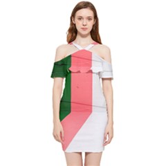 Green Pink Interior Paint Shoulder Frill Bodycon Summer Dress by artworkshop