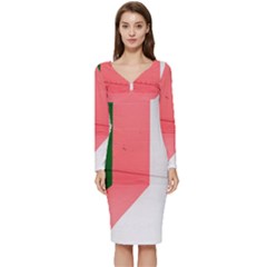 Green Pink Interior Paint Long Sleeve V-neck Bodycon Dress  by artworkshop