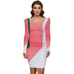 Green Pink Interior Paint Women Long Sleeve Ruched Stretch Jersey Dress by artworkshop