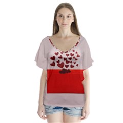 Love Envelope Logo Valentine V-neck Flutter Sleeve Top by artworkshop