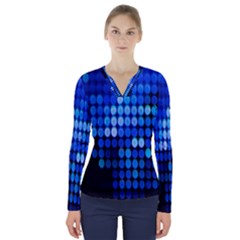 Pattern Blue Logo V-neck Long Sleeve Top by artworkshop