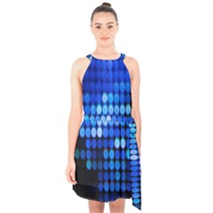 Pattern Blue Logo Halter Collar Waist Tie Chiffon Dress by artworkshop