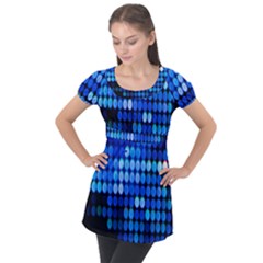 Pattern Blue Logo Puff Sleeve Tunic Top by artworkshop