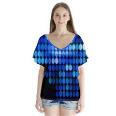 Pattern Blue Logo V-neck Flutter Sleeve Top by artworkshop