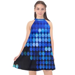 Pattern Blue Logo Halter Neckline Chiffon Dress 