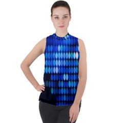 Pattern Blue Logo Mock Neck Chiffon Sleeveless Top by artworkshop