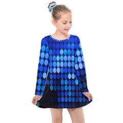 Pattern Blue Logo Kids  Long Sleeve Dress by artworkshop